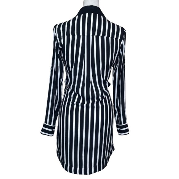 Express Women's Portofino Black White Striped Shirt Dress Roll Tab Sleeve XS - Picture 3 of 16